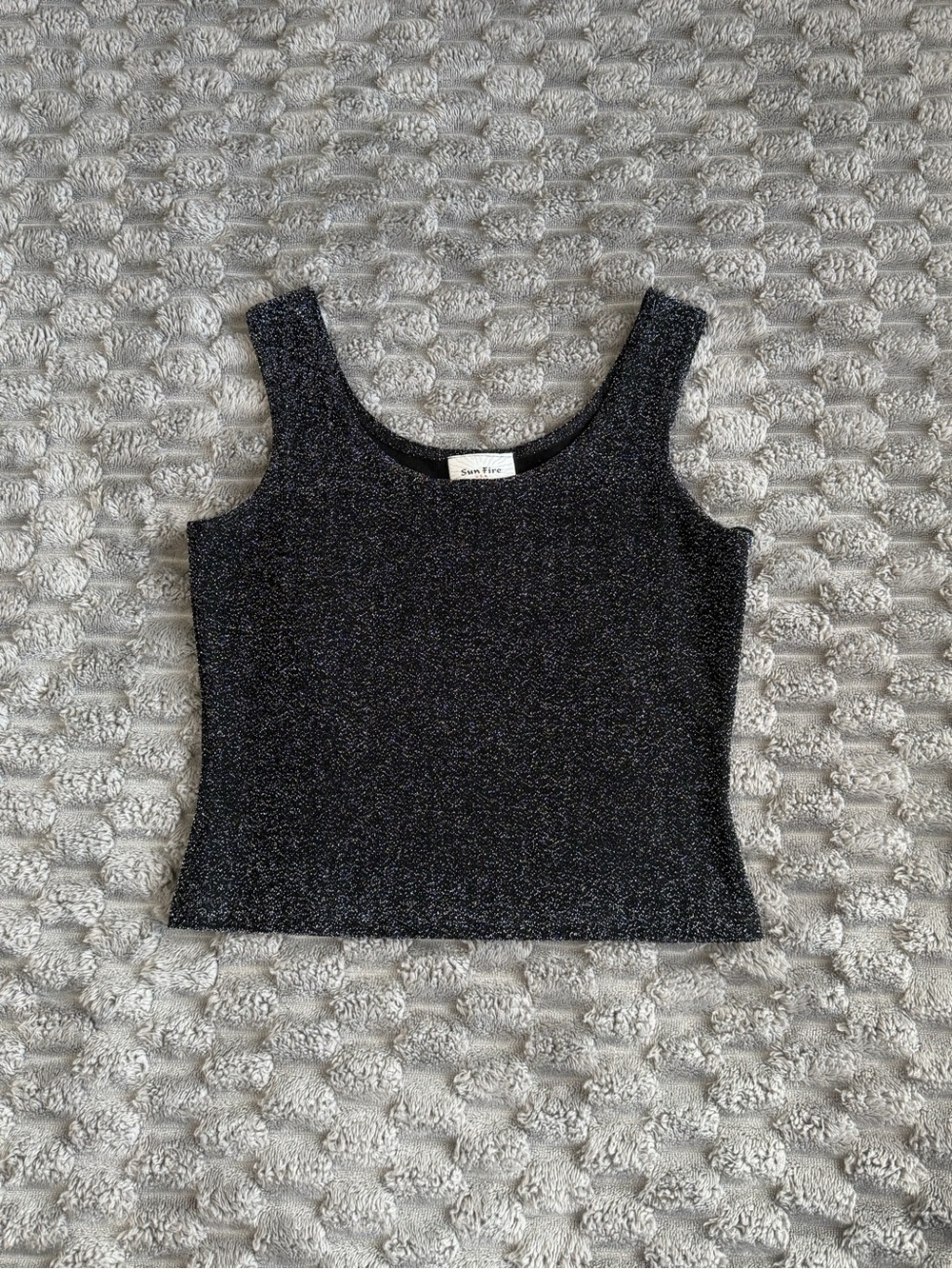 Black Glitter Tank Top Y2K Shimmer Sleeveless Party Top